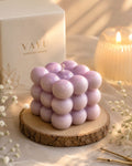 Bubble Purple candle, violet bubbled wax in clear glass