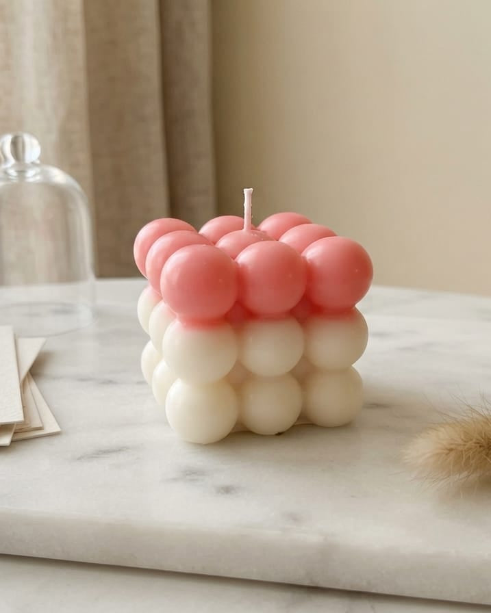 Dual Tone Bubble Candle with pink upper and white lower bubbles